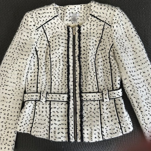 Cache White with Black Spots Dress Zip Jacket - Size 8 - Picture 1 of 4